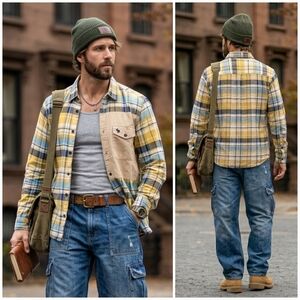 NWOT Abercrombie M Vintage Y2K Heritage Rugged Preppy Utility Plaid Shirt